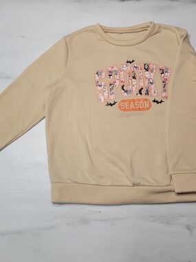 SHEIN Curve Womens 1XL Beige Spooky Season Horror Movie Characters Sweatshirt
